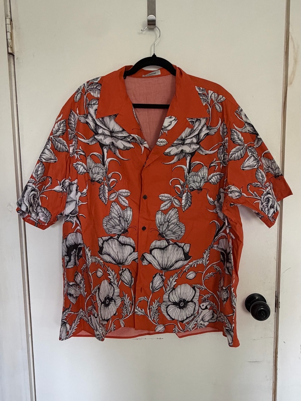 Valentino Orange Short-Sleeve Hawaiian Button-Down Shirt